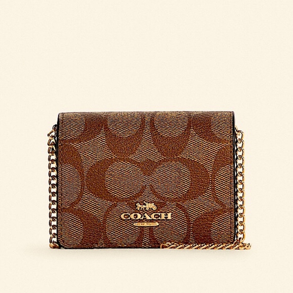 Boxed Mini Wallet On A Chain In Blocked Signature Canvas - Picture 2 of 7